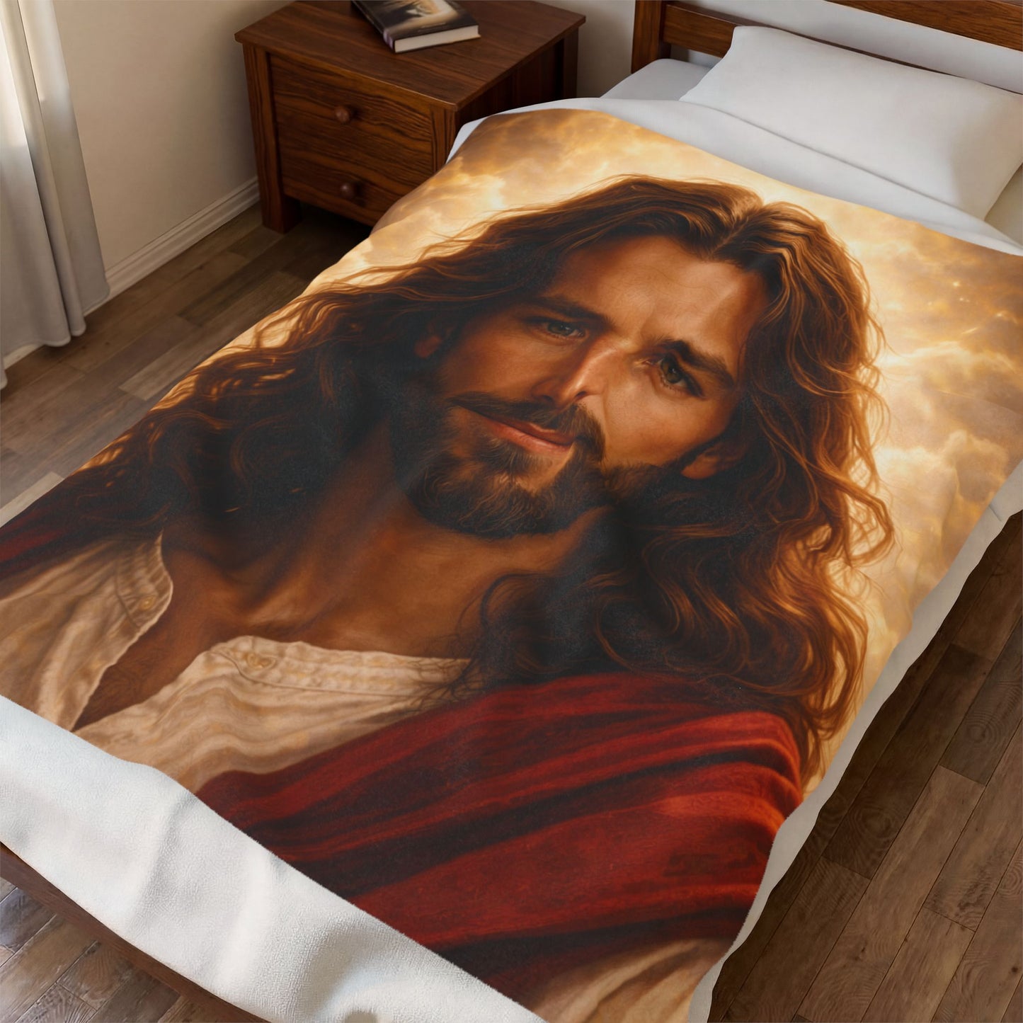 'Jesus Portrait Blanket' — Velveteen Cozy for Devotional Gift