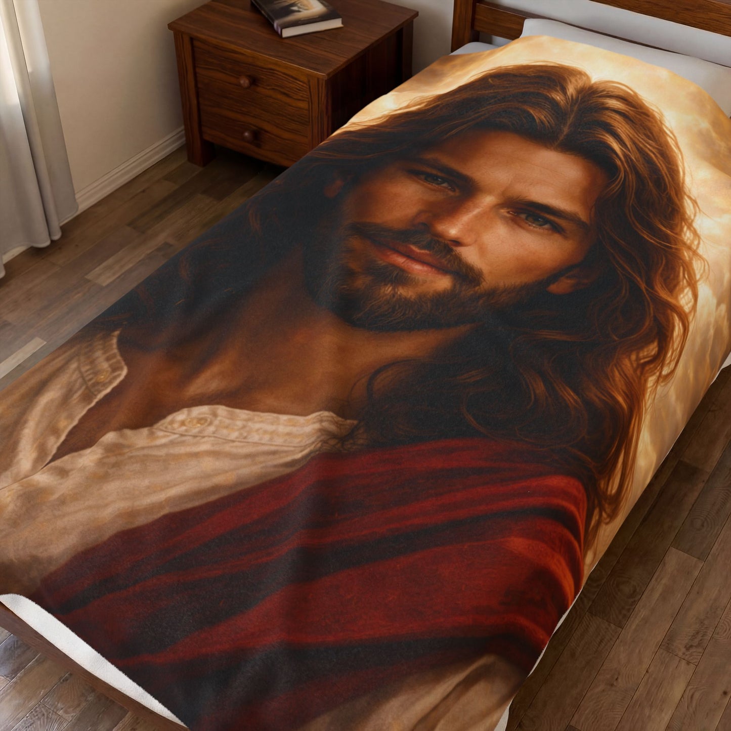 'Jesus Portrait Blanket' — Velveteen Cozy for Devotional Gift