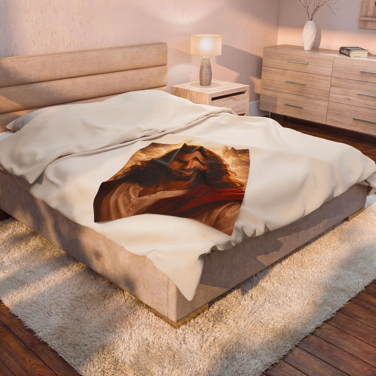 'Jesus Portrait Blanket' — Velveteen Cozy for Devotional Gift