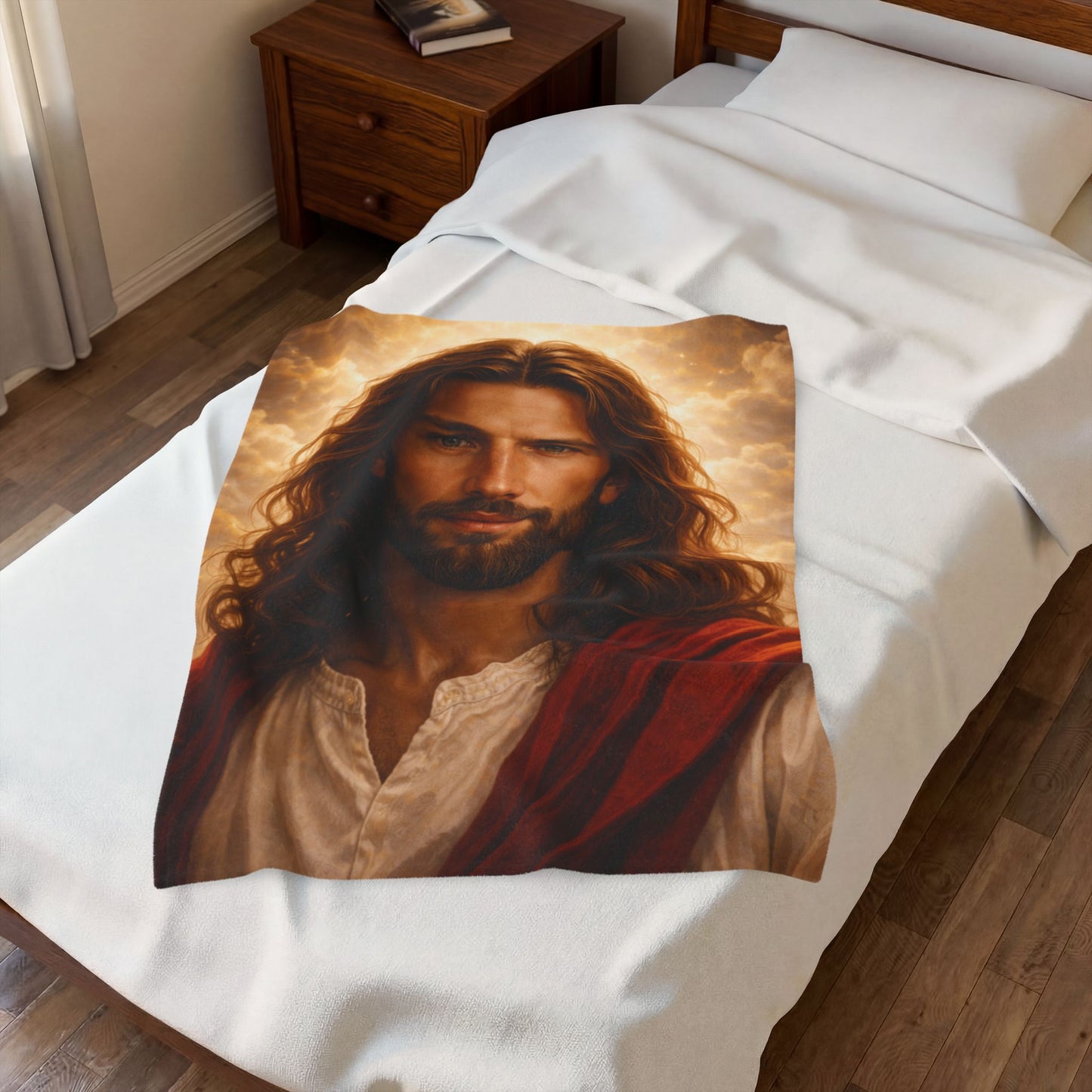 'Jesus Portrait Blanket' — Velveteen Cozy for Devotional Gift