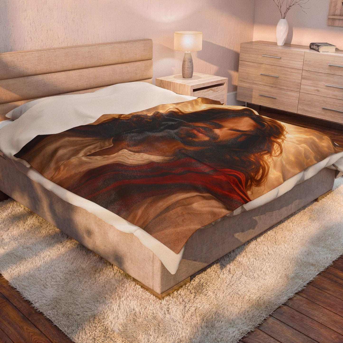 'Jesus Portrait Blanket' — Velveteen Cozy for Devotional Gift