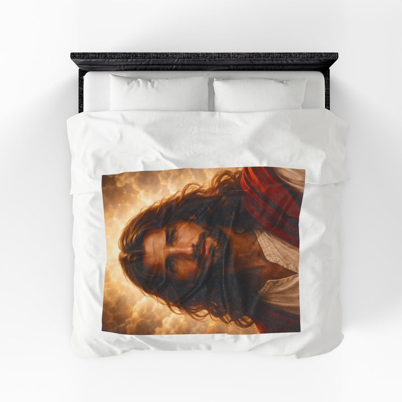 'Jesus Portrait Blanket' — Velveteen Cozy for Devotional Gift